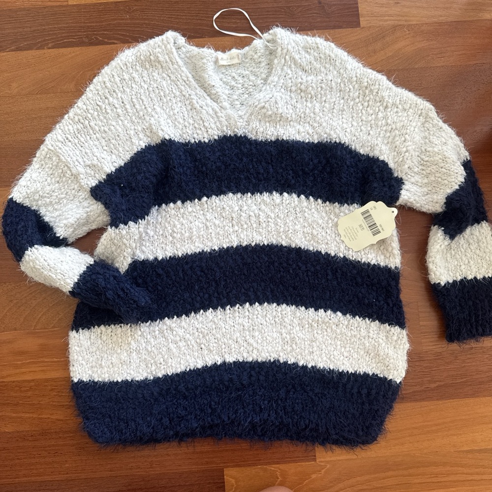 Altar’d State Stripped Navy and White Women's Sweater